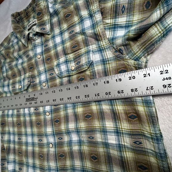 Ariat Retro Fit Mens Plaid Long Sleeve Button-Up Snap Shirt Medium Brown/Blue - Picture 11 of 12